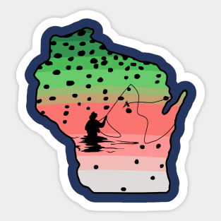 Rainbow Trout Fly Fish Wisconsin State Map Fly Fishing Fisherman Gifts Sticker